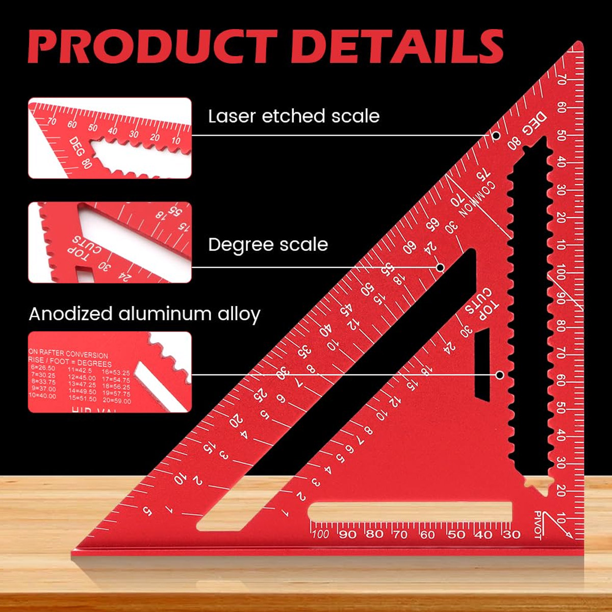 Woodworking Ruler - Высокоточный угломер из алюминиевого сплава, метрическая